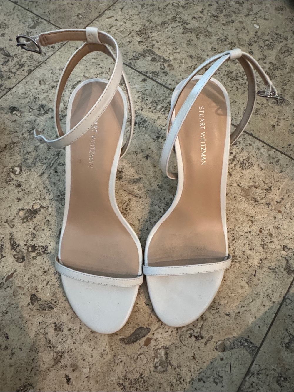 Stuart Weitzman Cream Ankle-Strap Heeled Sandals